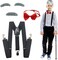 4E's Novelty Old Man Costume for Kids Boys 100th Days of School Includes Suspenders, Gray Stick On Moustache & Eyebrows, Bow Tie. Grandpa Costume Accessory